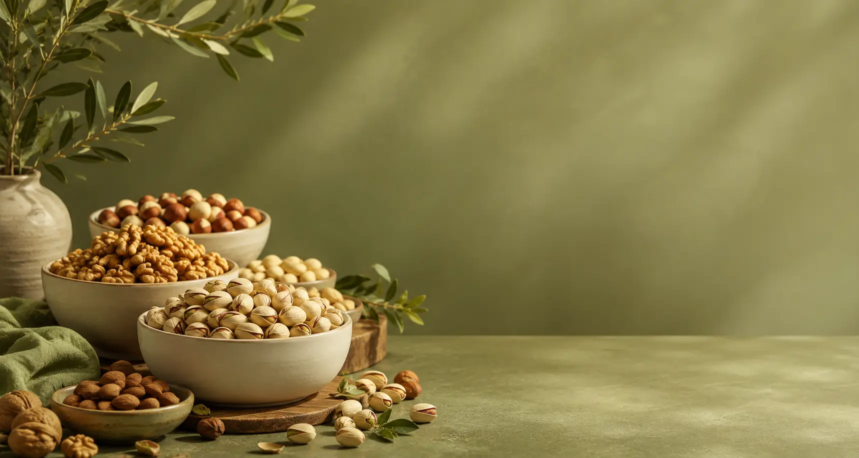 بنر اصلی فروشگاه آقای آجیل با تصویر چند آجیل در پرتو خورشید